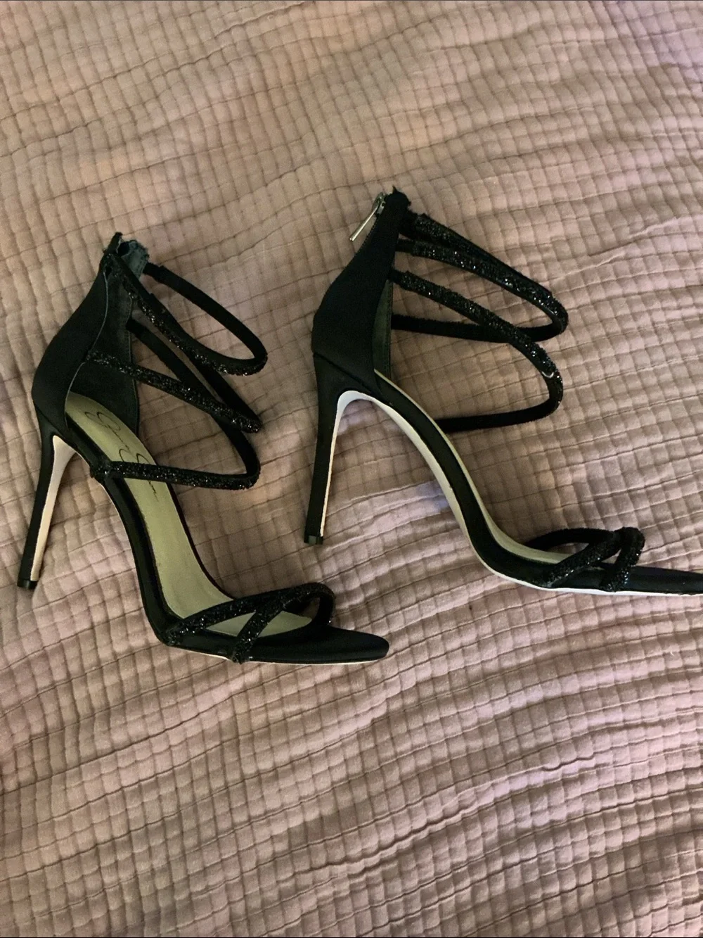 Jessica Simpson Black Strappy Ankle-Tie Stiletto Sandals